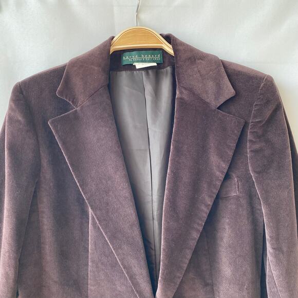 VTG  Harve Bernard Velvet Blazer Jacket Women Size 10 Brown Patch Pockets Boxy - Picture 3 of 10